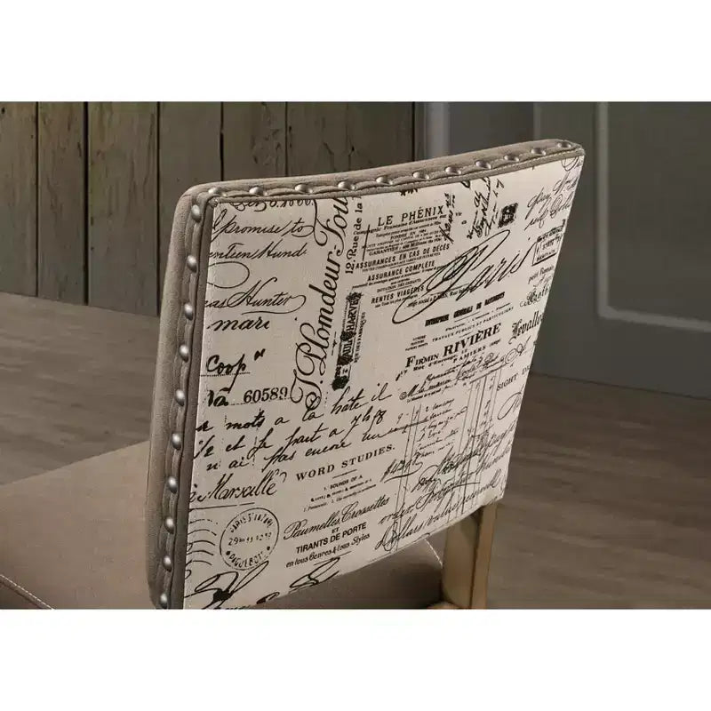 Roundhill Furniture Birmingham Script Printed Driftwood Finish Counter Height Dining Chair with Nail head, Set of 2