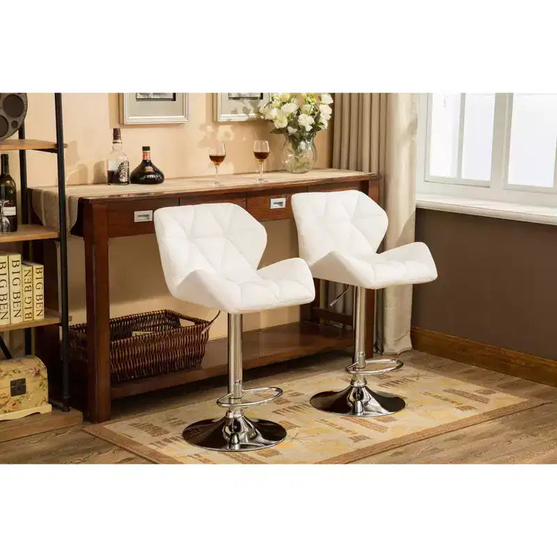 Roundhill Furniture Glasgow Contemporary Tufted Adjustable Height Hidraulic Bar Stools, White, Set of 2