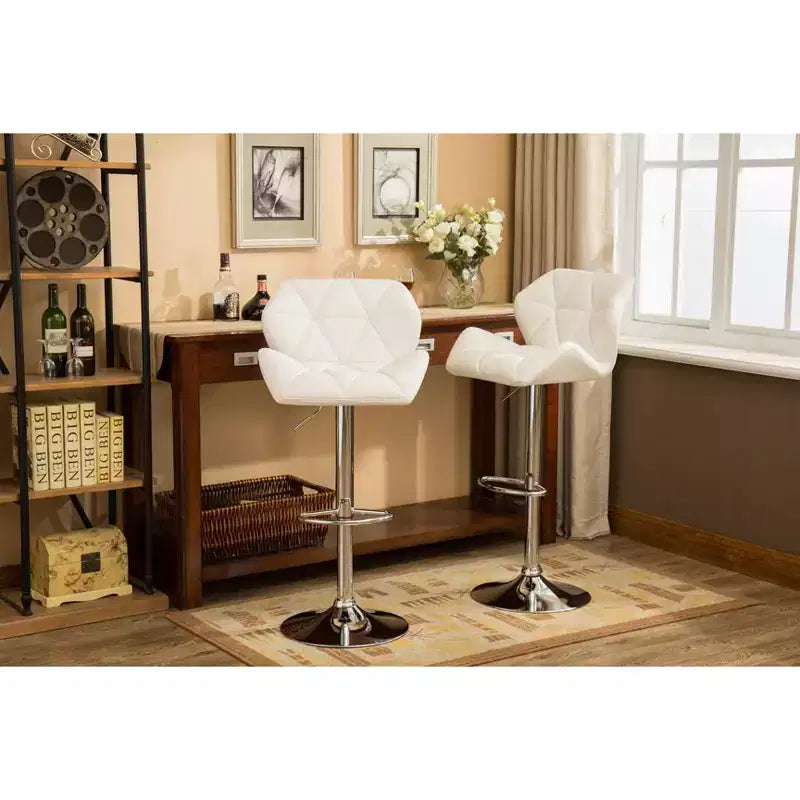 Roundhill Furniture Glasgow Contemporary Tufted Adjustable Height Hidraulic Bar Stools, White, Set of 2