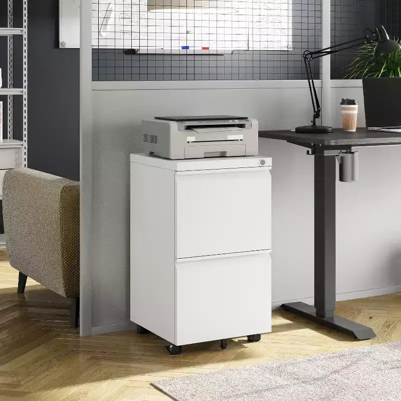 2-Drawer Mobile File Cabinet with Lock,, Space-Saving Document Organizer Fits Letter/A4/Legal Files