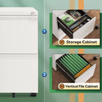 2-Drawer Mobile File Cabinet with Lock,, Space-Saving Document Organizer Fits Letter/A4/Legal Files