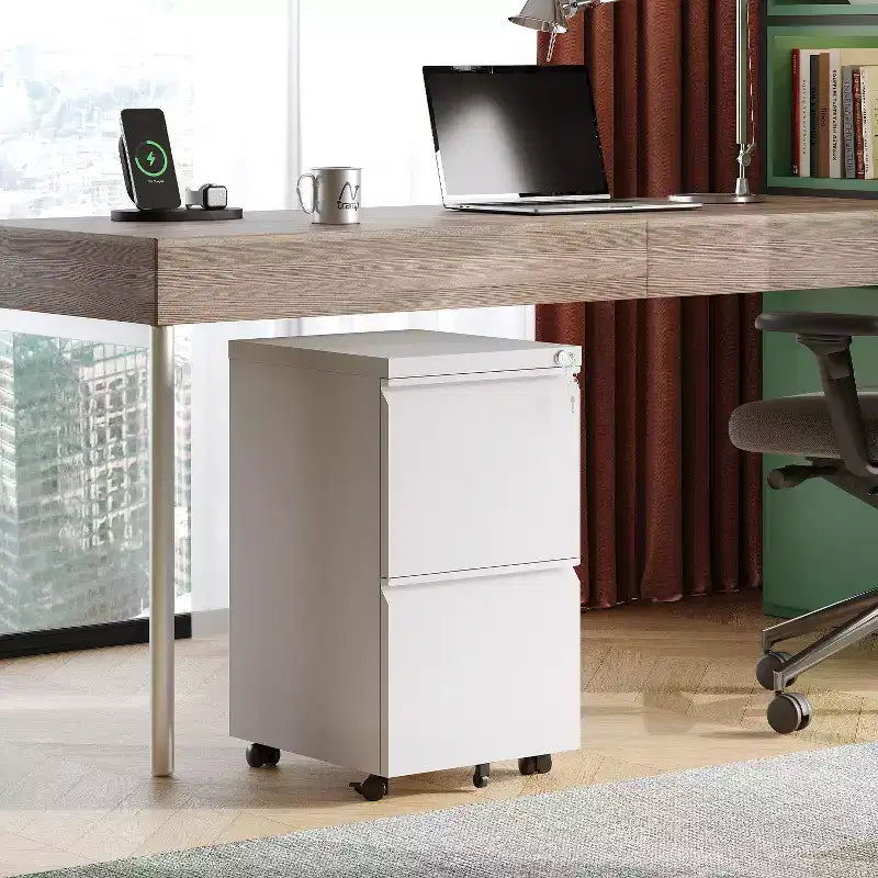 2-Drawer Mobile File Cabinet with Lock,, Space-Saving Document Organizer Fits Letter/A4/Legal Files