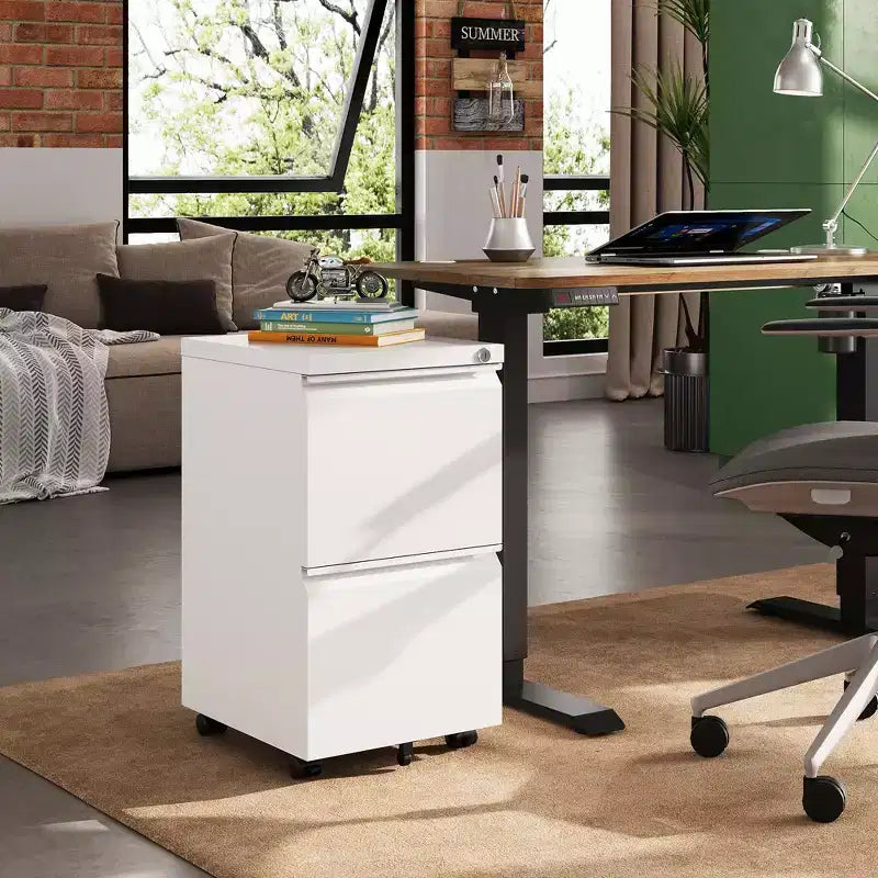 2-Drawer Mobile File Cabinet with Lock,, Space-Saving Document Organizer Fits Letter/A4/Legal Files