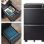 2-Drawer Mobile File Cabinet with Lock,, Space-Saving Document Organizer Fits Letter/A4/Legal Files