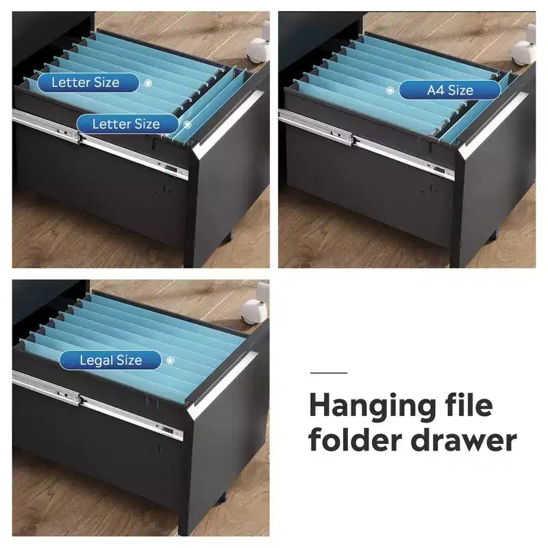 2-Drawer Mobile File Cabinet with Lock,, Space-Saving Document Organizer Fits Letter/A4/Legal Files