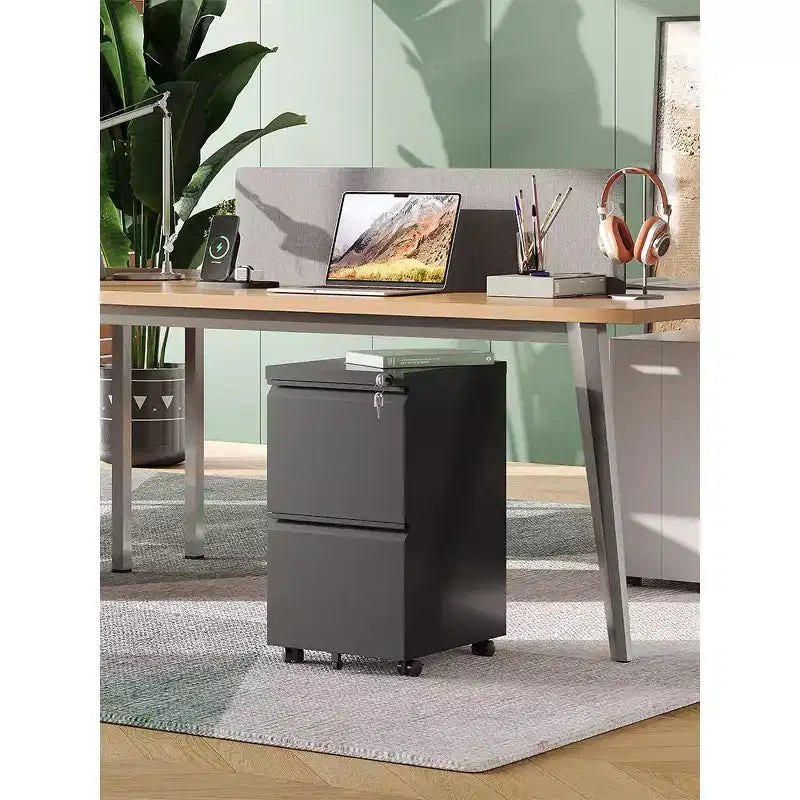2-Drawer Mobile File Cabinet with Lock,, Space-Saving Document Organizer Fits Letter/A4/Legal Files