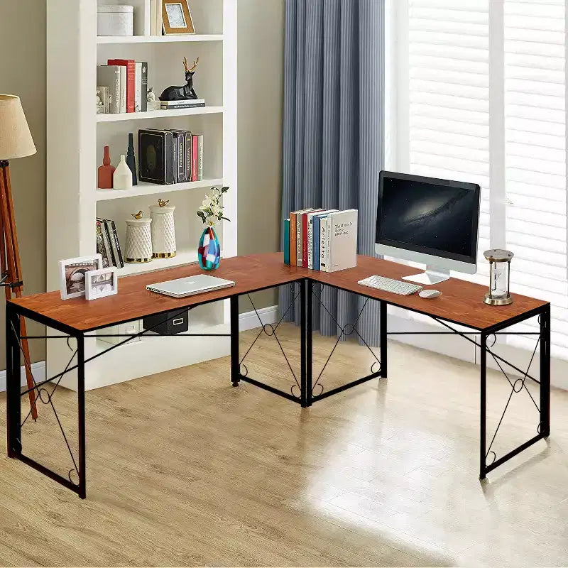 VECELO L-shaped Corner Computer Desk Home Office Writing Workstation, 59 inch Gaming Table