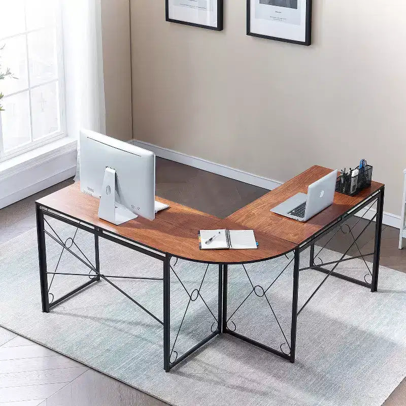 VECELO L-shaped Corner Computer Desk Home Office Writing Workstation, 59 inch Gaming Table