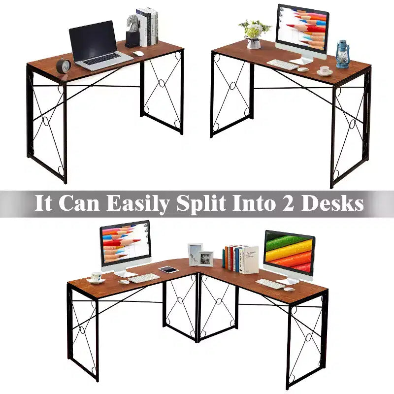 VECELO L-shaped Corner Computer Desk Home Office Writing Workstation, 59 inch Gaming Table