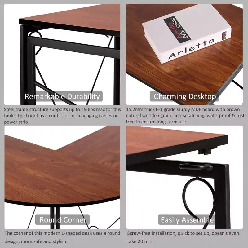 VECELO L-shaped Corner Computer Desk Home Office Writing Workstation, 59 inch Gaming Table