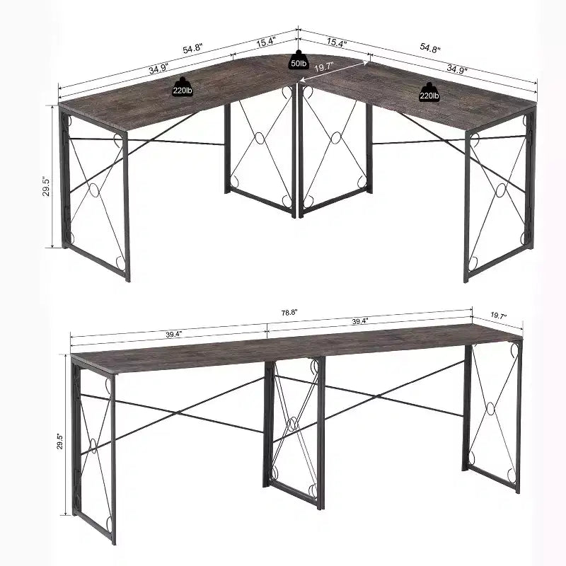 VECELO L-shaped Corner Computer Desk Home Office Writing Workstation, 59 inch Gaming Table