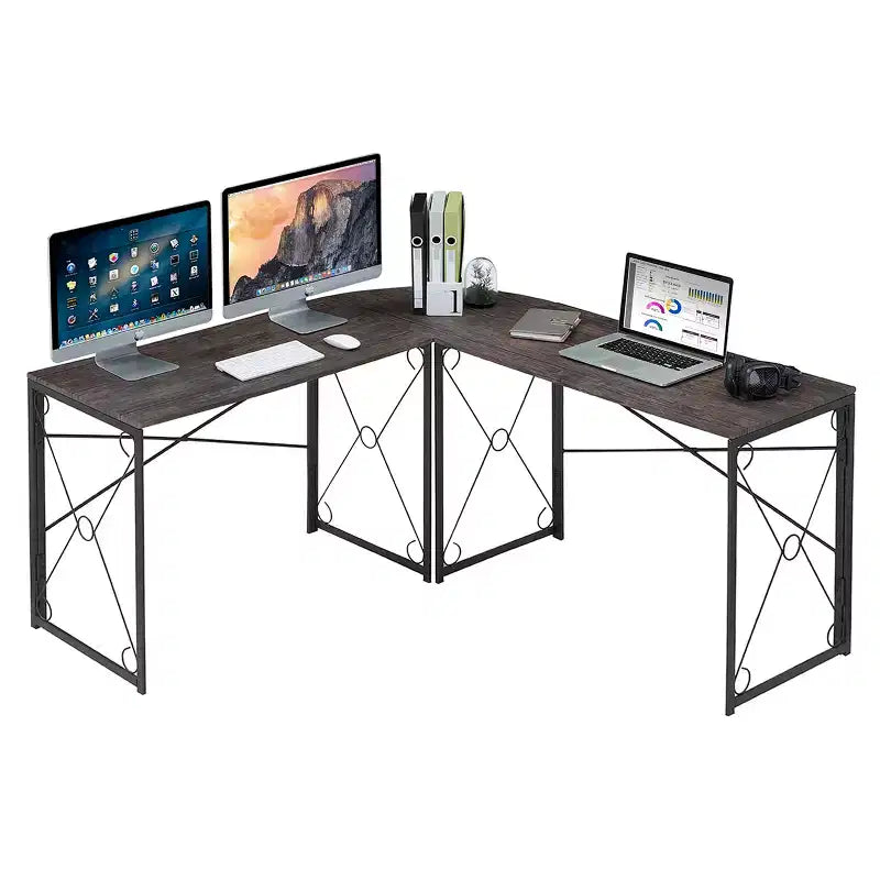 VECELO L-shaped Corner Computer Desk Home Office Writing Workstation, 59 inch Gaming Table