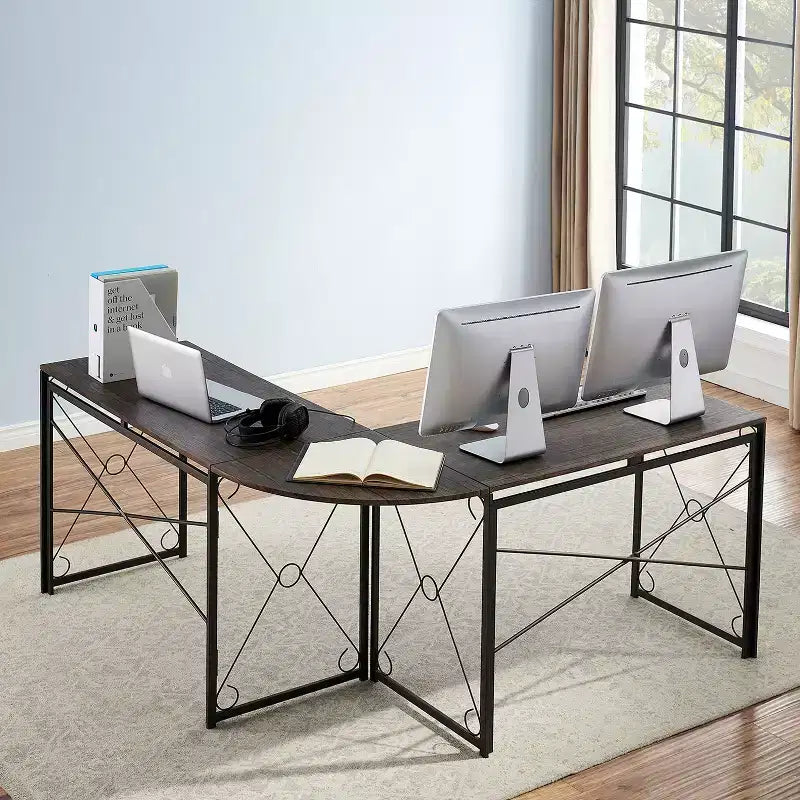 VECELO L-shaped Corner Computer Desk Home Office Writing Workstation, 59 inch Gaming Table