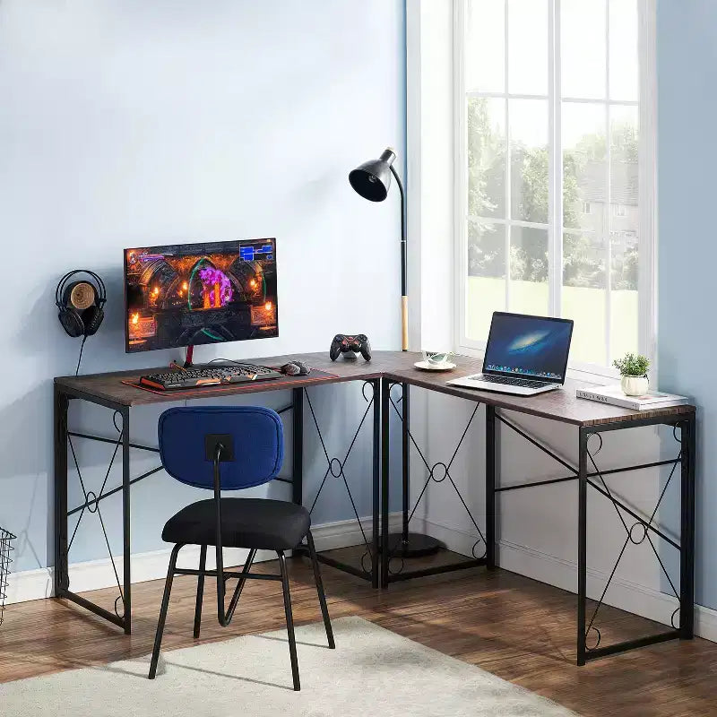 VECELO L-shaped Corner Computer Desk Home Office Writing Workstation, 59 inch Gaming Table