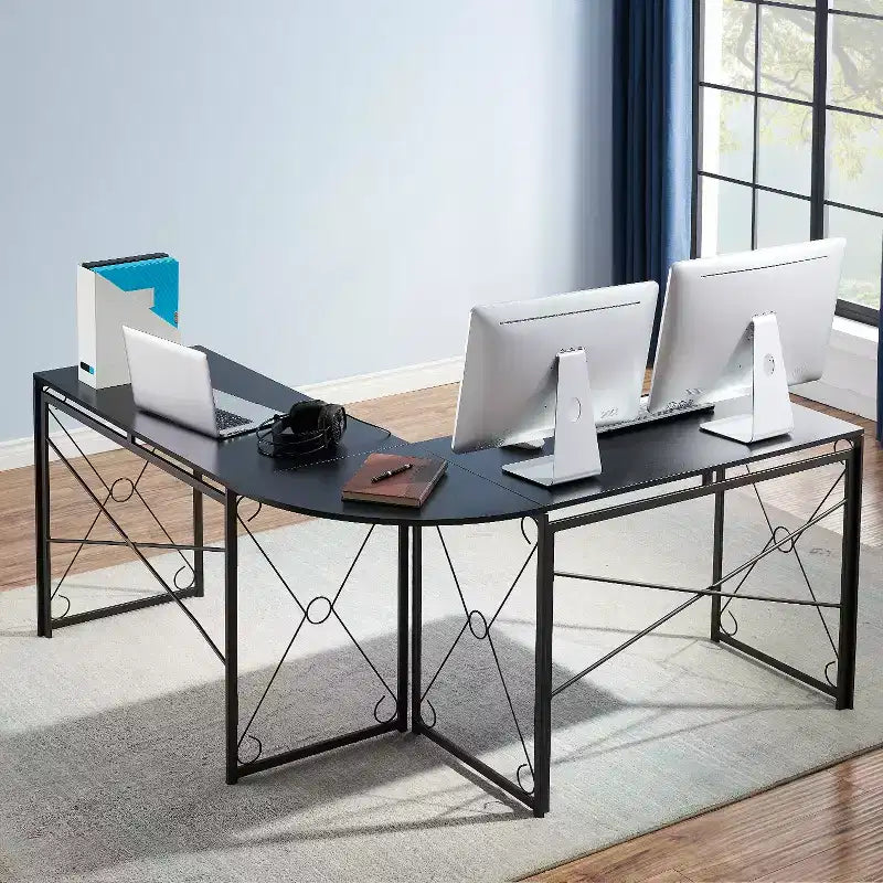 VECELO L-shaped Corner Computer Desk Home Office Writing Workstation, 59 inch Gaming Table