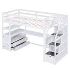 Nestfair Twin Size Loft Bed with Desk and Shelves