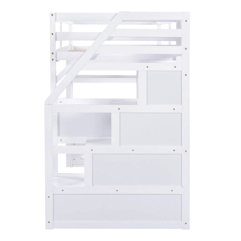 Letto a soppalco singolo con scrivania, mensole e 2 cassetti portaoggetti, pino e MDF, 241.6 cm L x 106.2 cm P x 165.1 cm H