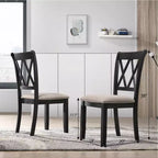 Roundhill Furniture Windvale Fabric Upholstered Dining Chair in Black, Set of 2