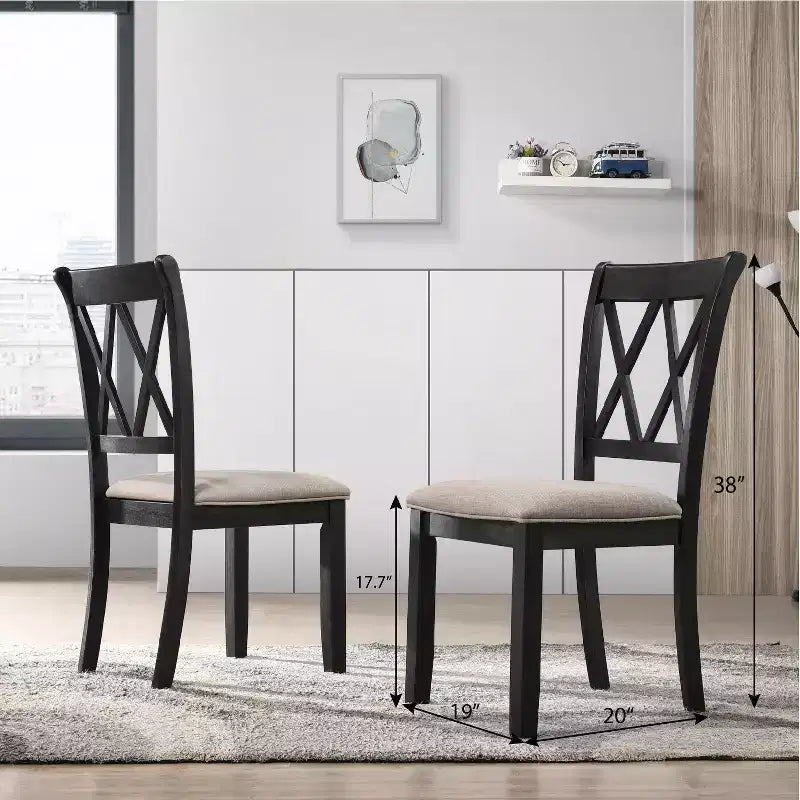 Roundhill Furniture Windvale Fabric Upholstered Dining Chair in Black, Set of 2