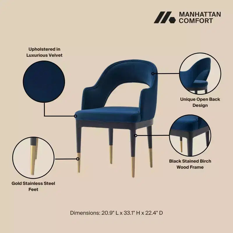 Manhattan Comfort Set of 2 Carrington Modern Velvet Upholstered Dining Armchairs