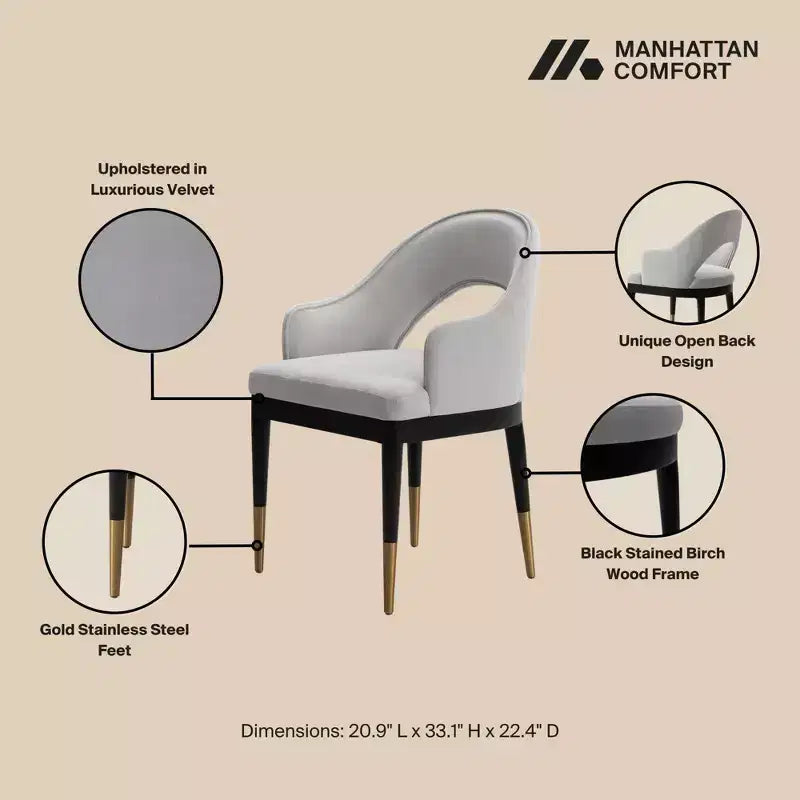 Manhattan Comfort Set of 2 Carrington Modern Velvet Upholstered Dining Armchairs