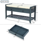Scarpiera con seduta imbottita e cassetti, panca contenitore multiuso da ingresso (blu antico)