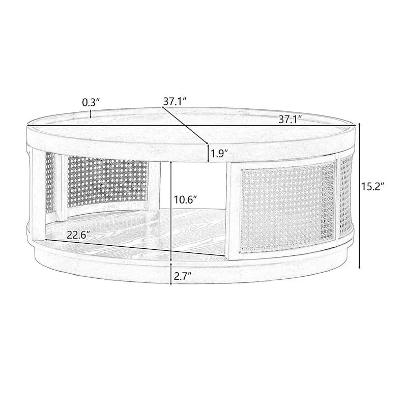 Tavolino rotondo in canna da zucchero con lati in PE Rattan