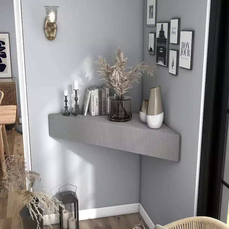 HOMES: Inside + Out Vondal Mid-Century Modern 3 Shelf Corner Floating Console TV Stand for TVs up to 50"