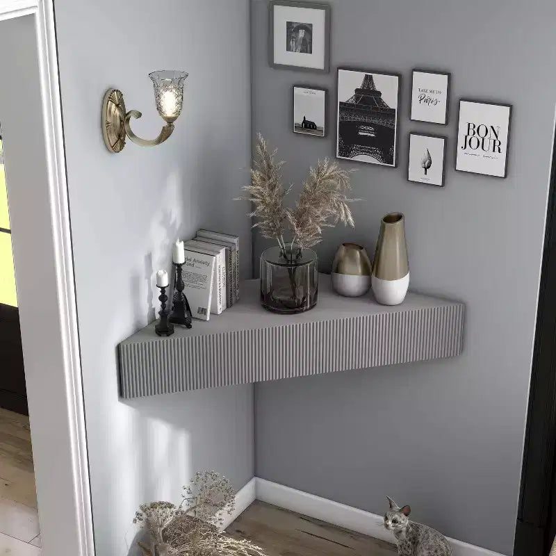 HOMES: Inside + Out Vondal Mid-Century Modern 3 Shelf Corner Floating Console TV Stand for TVs up to 50"