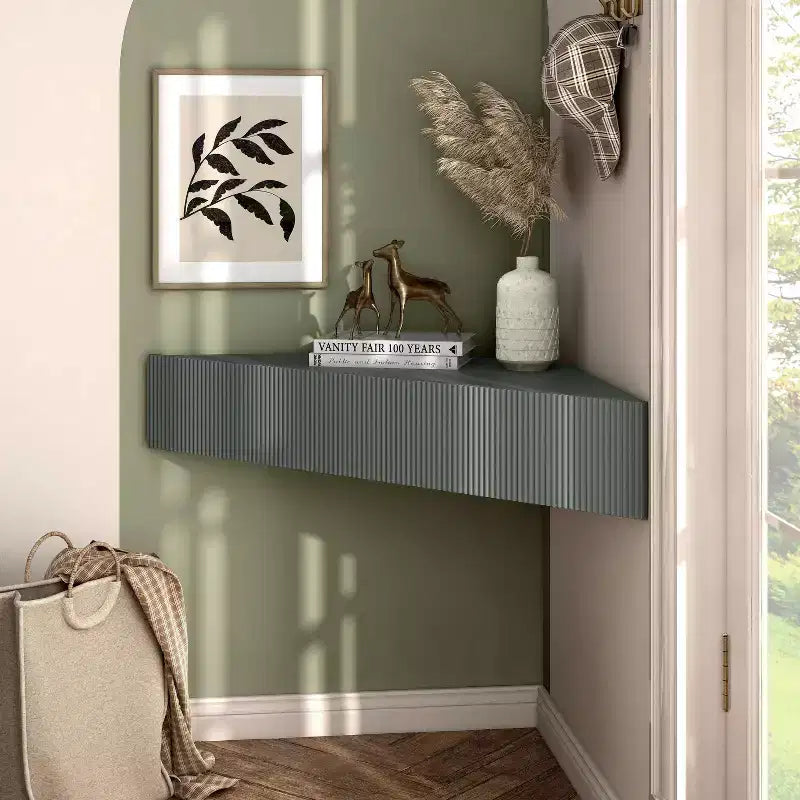HOMES: Inside + Out Vondal Mid-Century Modern 3 Shelf Corner Floating Console TV Stand for TVs up to 50"