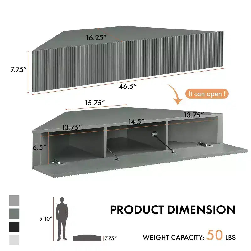 HOMES: Inside + Out Vondal Mid-Century Modern 3 Shelf Corner Floating Console TV Stand for TVs up to 50"