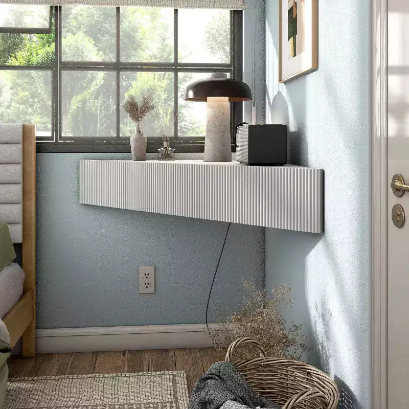 HOMES: Inside + Out Vondal Mid-Century Modern 3 Shelf Corner Floating Console TV Stand for TVs up to 50"