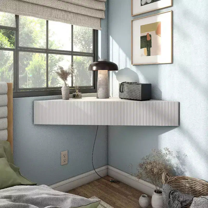 HOMES: Inside + Out Vondal Mid-Century Modern 3 Shelf Corner Floating Console TV Stand for TVs up to 50"