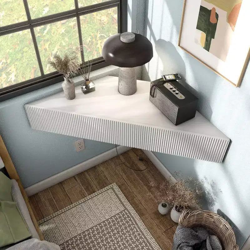 HOMES: Inside + Out Vondal Mid-Century Modern 3 Shelf Corner Floating Console TV Stand for TVs up to 50"