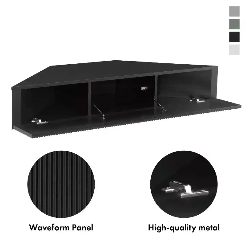 HOMES: Inside + Out Vondal Mid-Century Modern 3 Shelf Corner Floating Console TV Stand for TVs up to 50"