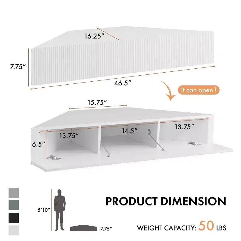 HOMES: Inside + Out Vondal Mid-Century Modern 3 Shelf Corner Floating Console TV Stand for TVs up to 50"