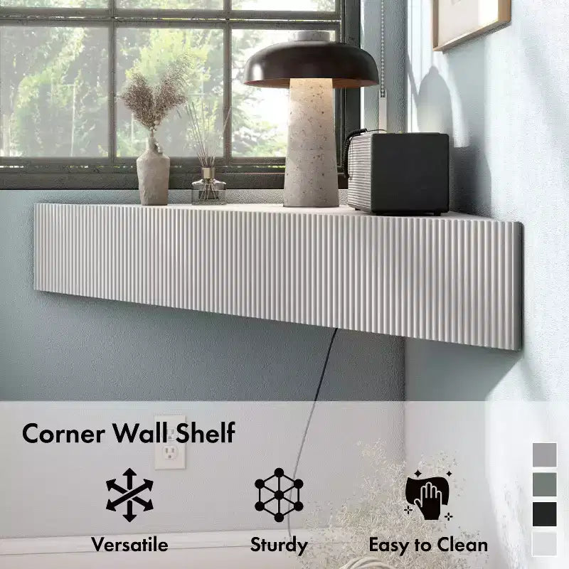 HOMES: Inside + Out Vondal Mid-Century Modern 3 Shelf Corner Floating Console TV Stand for TVs up to 50"
