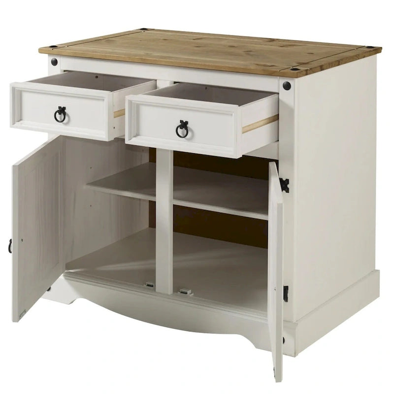 OS Home and Office Furniture Modello COW915 Credenza in Legno Serie Cottage, Bianco Decapato