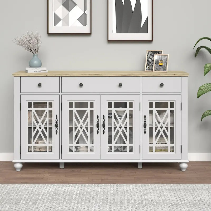 Mobile credenza/buffet da cucina in stile vintage con cassetti, larghezza 63 pollici