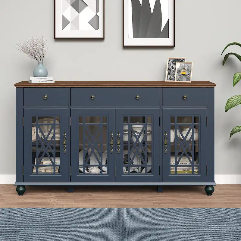 Mobile credenza/buffet da cucina in stile vintage con cassetti, larghezza 63 pollici