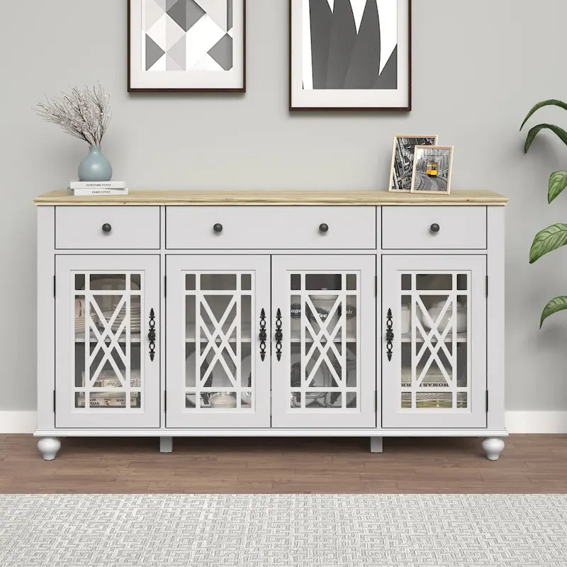 Mobile credenza/buffet da cucina in stile vintage con cassetti, larghezza 63 pollici