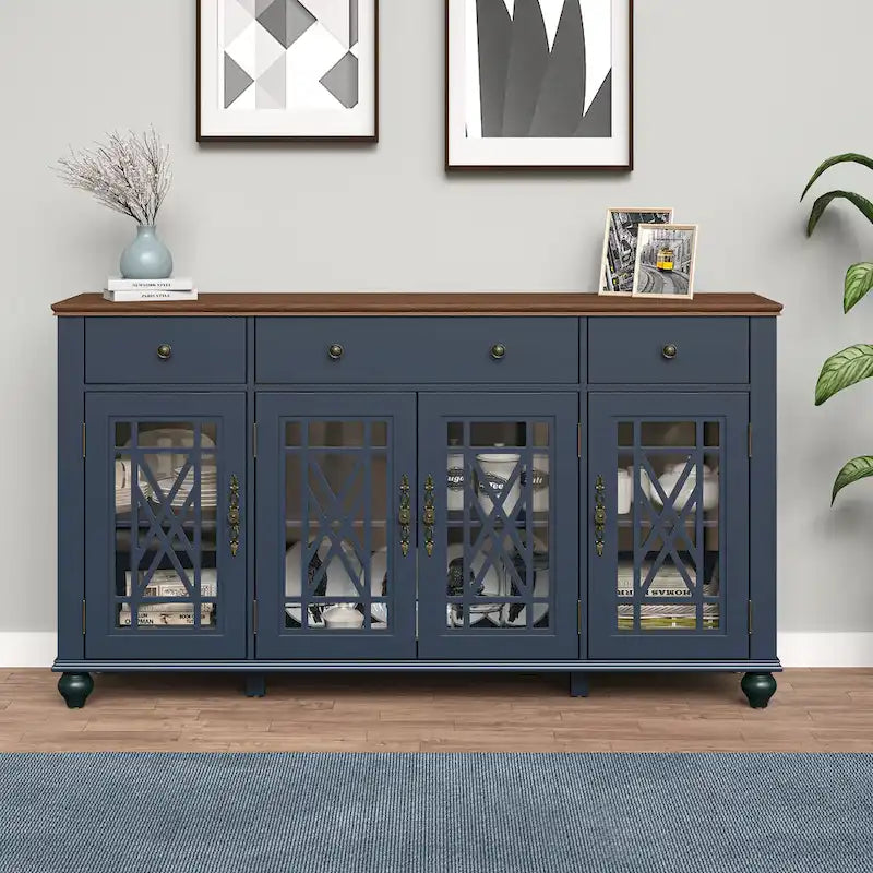 Mobile credenza/buffet da cucina in stile vintage con cassetti, larghezza 63 pollici