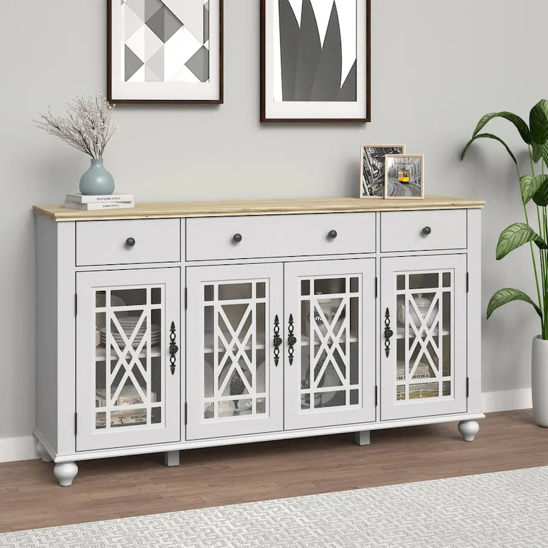 Mobile credenza/buffet da cucina in stile vintage con cassetti, larghezza 63 pollici