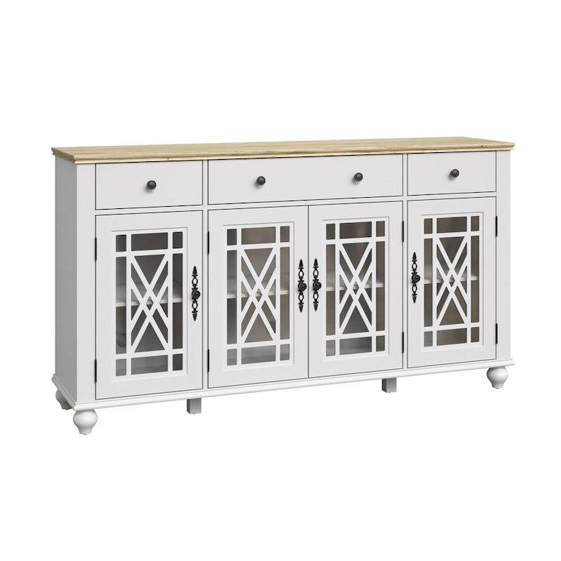 Mobile credenza/buffet da cucina in stile vintage con cassetti, larghezza 63 pollici