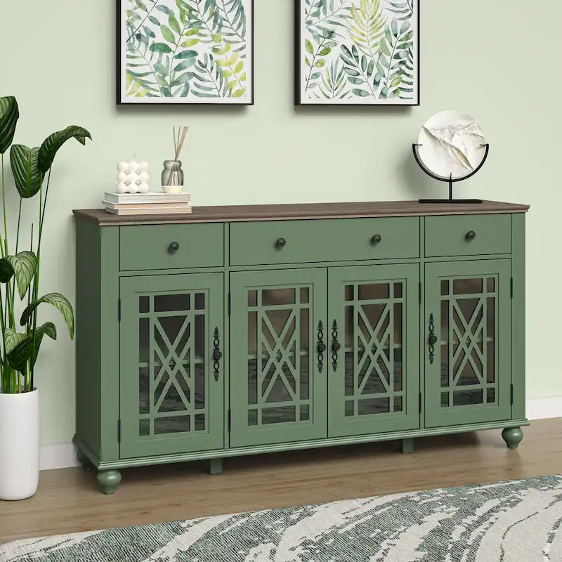 Mobile credenza/buffet da cucina in stile vintage con cassetti, larghezza 63 pollici