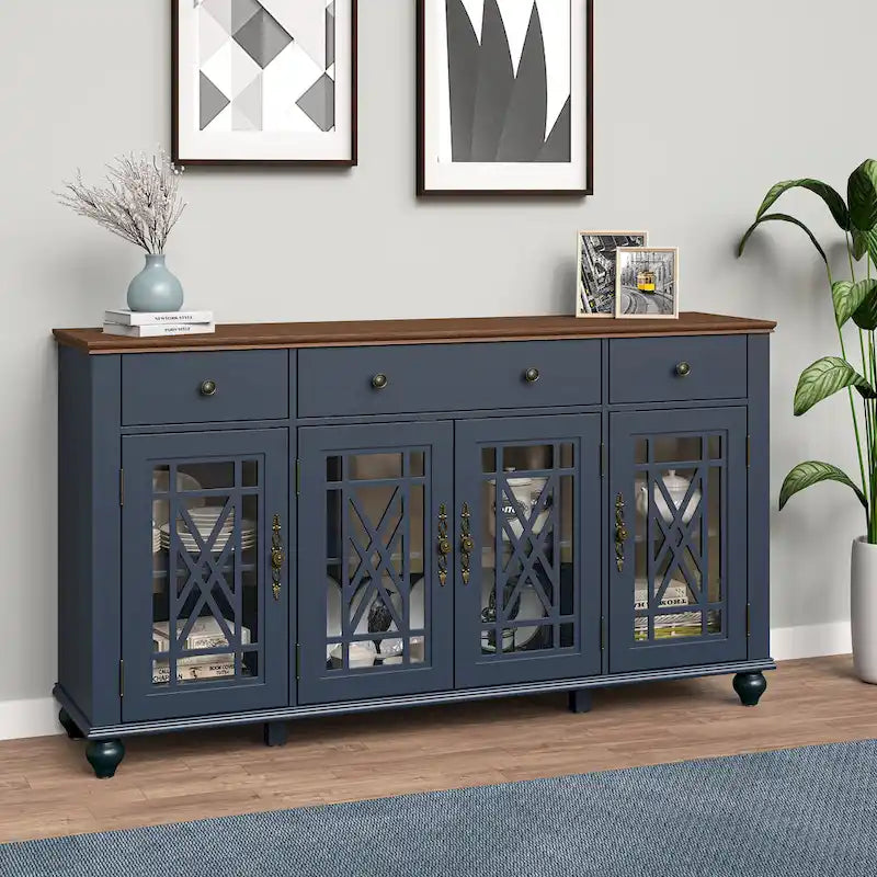 Mobile credenza/buffet da cucina in stile vintage con cassetti, larghezza 63 pollici
