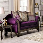 Divanetto Grendel tradizionale in ciniglia viola con braccioli arrotolati di Furniture of America