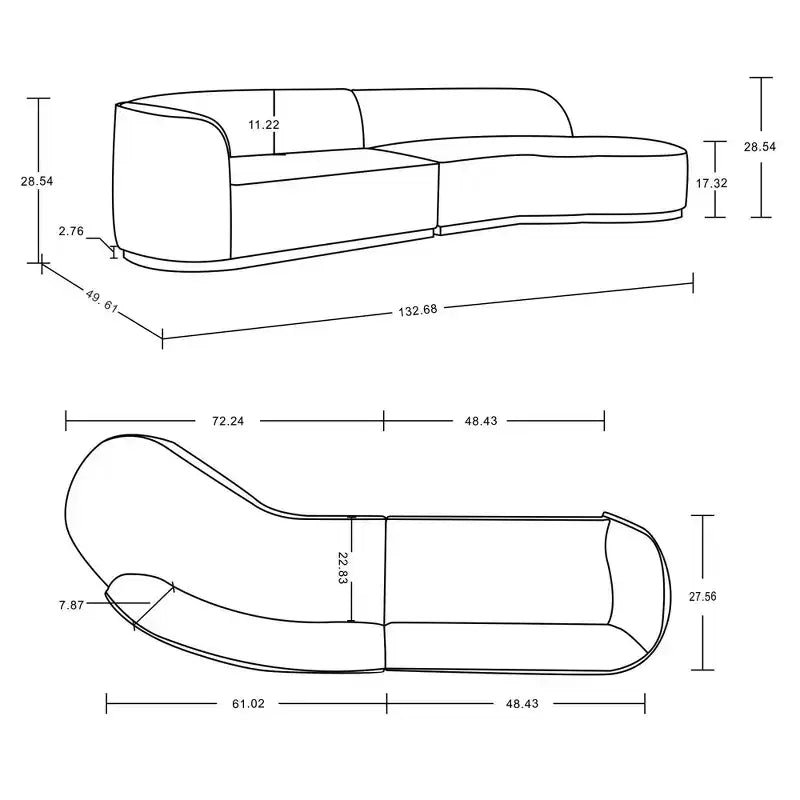 131.89" Daria Linen Upholstered Sofa Sectional with Pillows - Manhattan