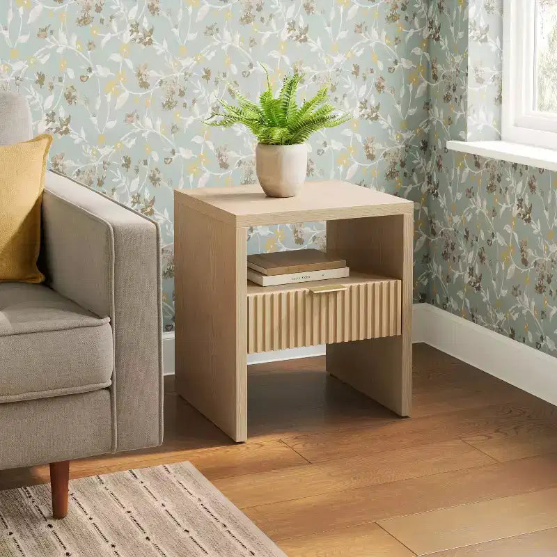 Groove Dowel Accent Table with Shelf Natural Wood - Threshold