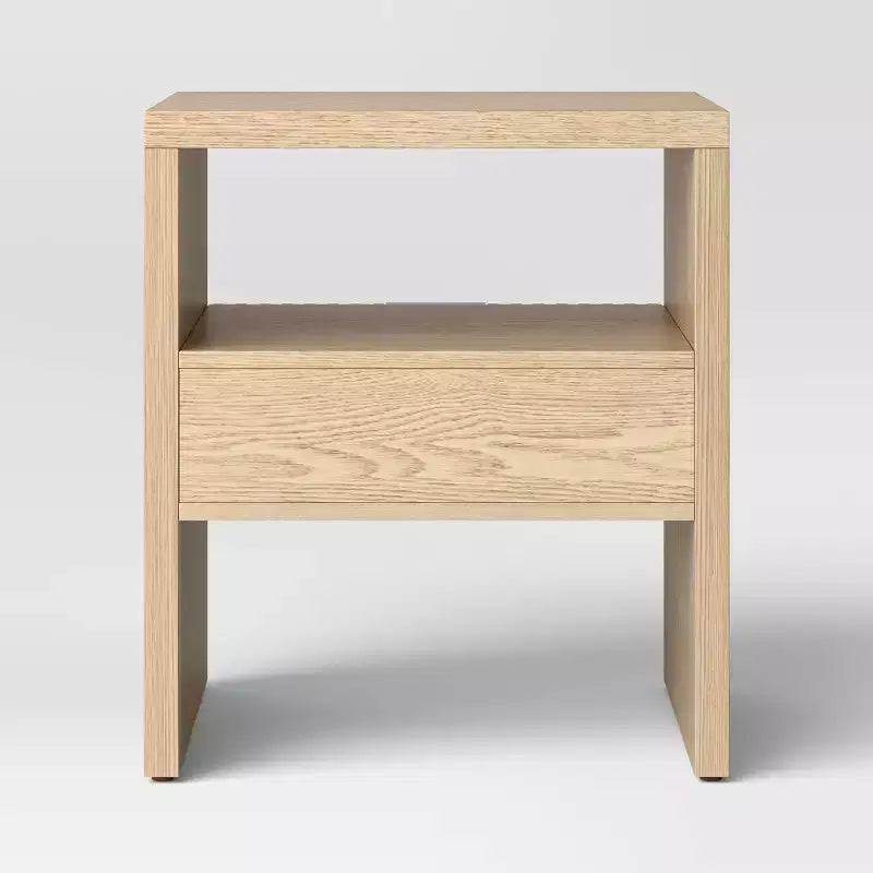 Groove Dowel Accent Table with Shelf Natural Wood - Threshold